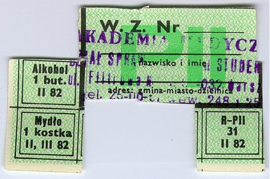 Kartka na alkohol i mydło, z lutego 1982